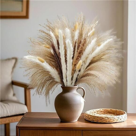 Natural Dried Pampas Grass Bouquet 120 Pcs Boho Home Decor Bunny Tails Reed - Picture 5 of 8